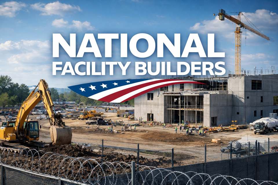 Active construction site with patriotic flair