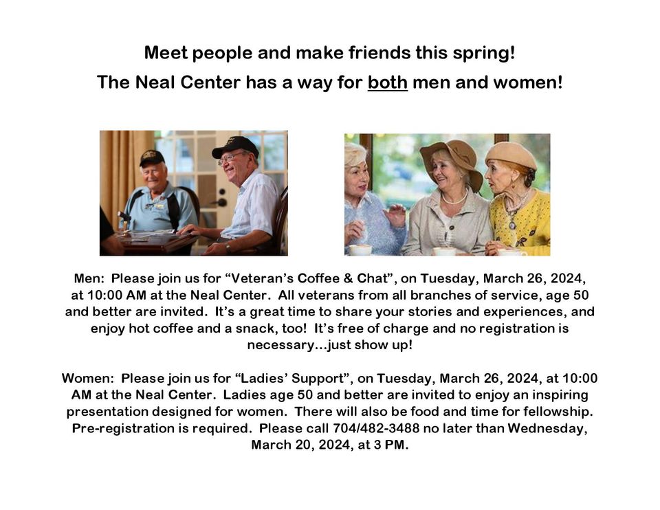 Poster veteran s coffee   chat and ladies support announcement for march...
