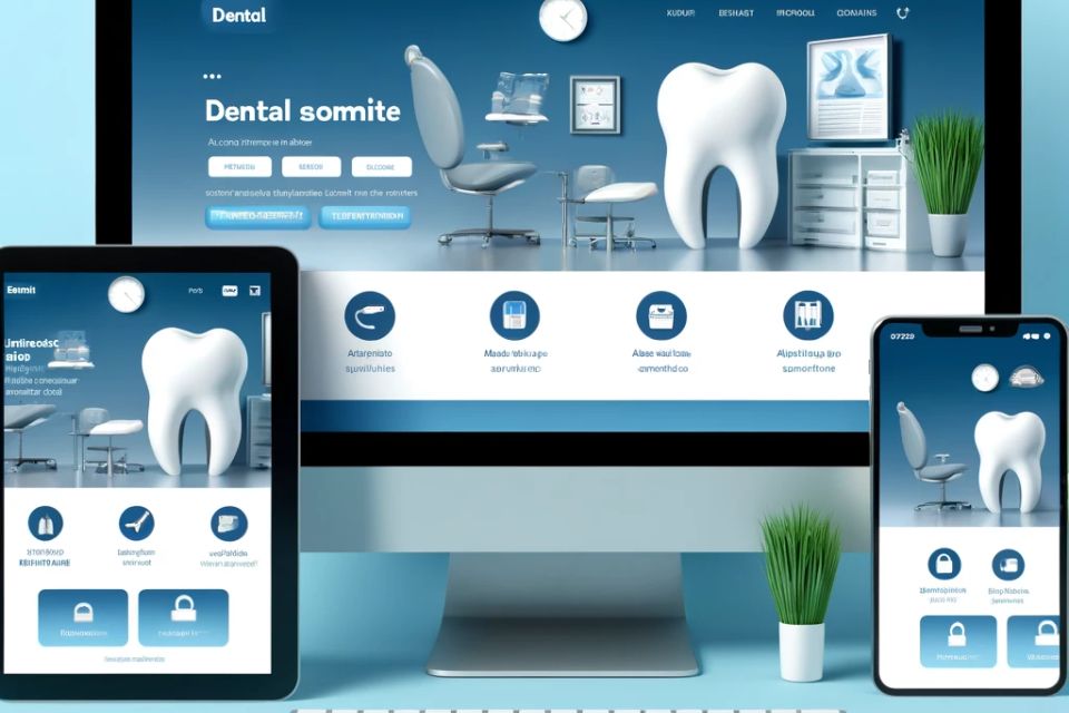 Dall·e 2024 05 16 20.41.51   an image showcasing a dental website displayed on various devices including a desktop computer  tablet  and smartphone. the website should be visually