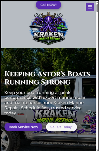 Kraken Marine Repair mobile website designed by Pixeloft Creative