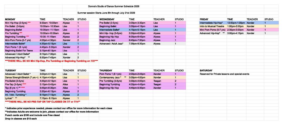 Summer session 26 schedule july update