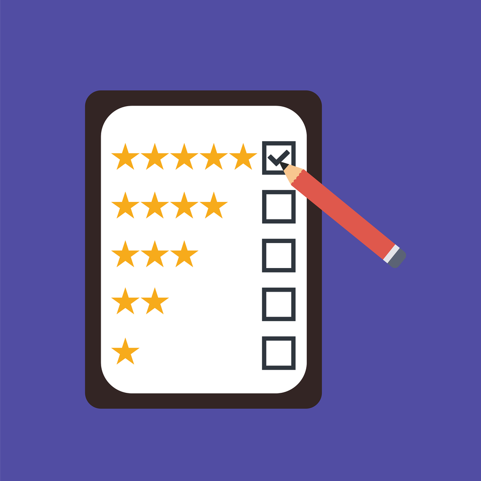 A image of a checklist of either a 1-5 star review with 5 stars being selected