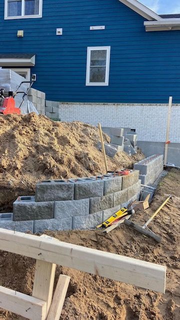 "Decorative breeze block retaining wall constructed by Gabino Landscaping in Myrtle Beach, South Carolina."
