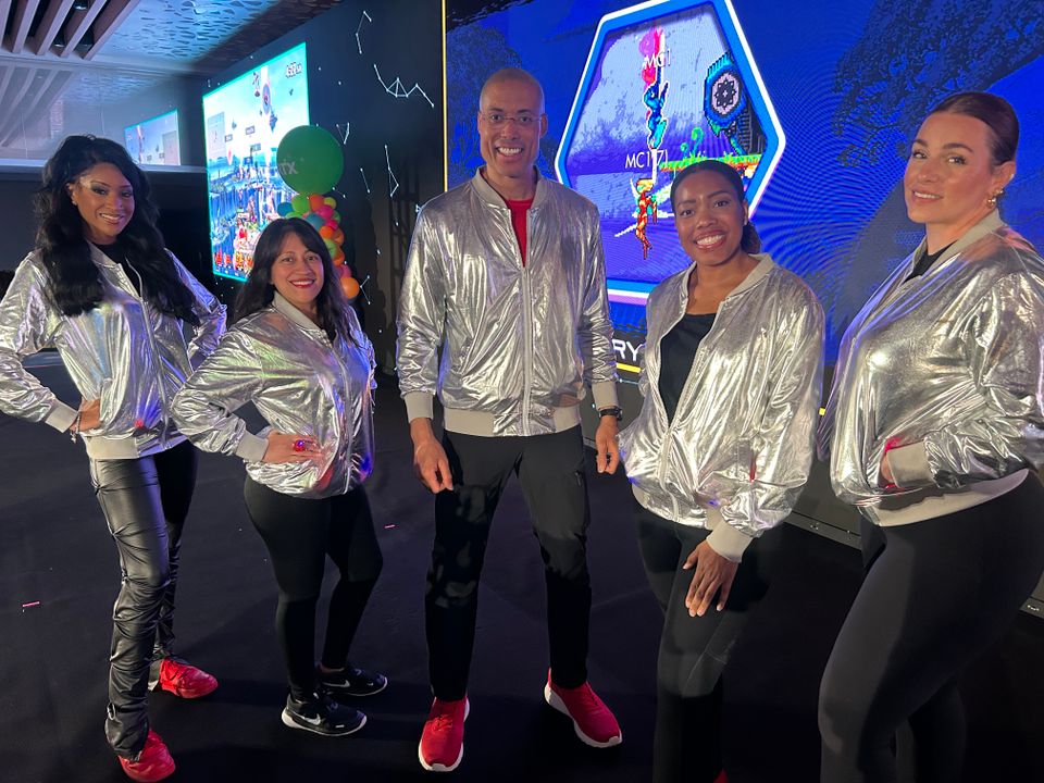 Group picture of the claysmile entertainment team at the annual mathcounts conference ending celebration party