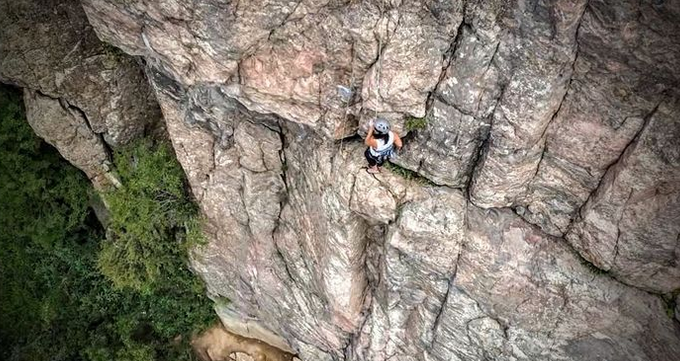 Stunning drone image of rock-climber | Boise Aerial Drone Photography