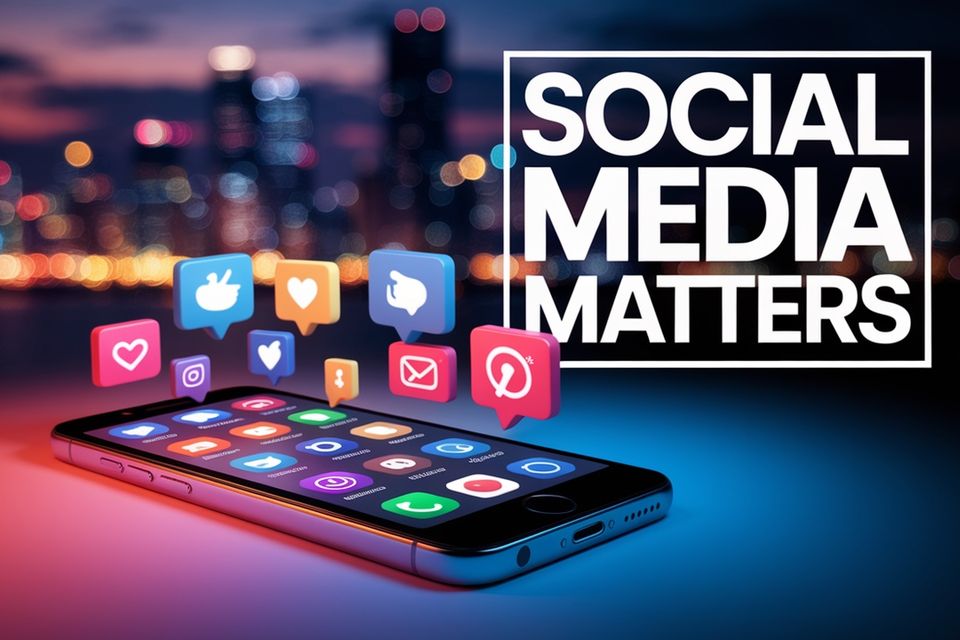 Cell phone showing social media icons