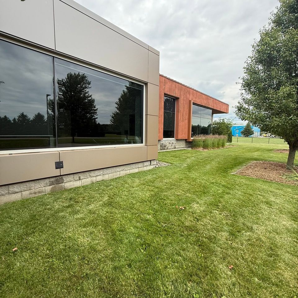 Streak-free large windows on modern commercial building after commercial window washing in Tillsonburg