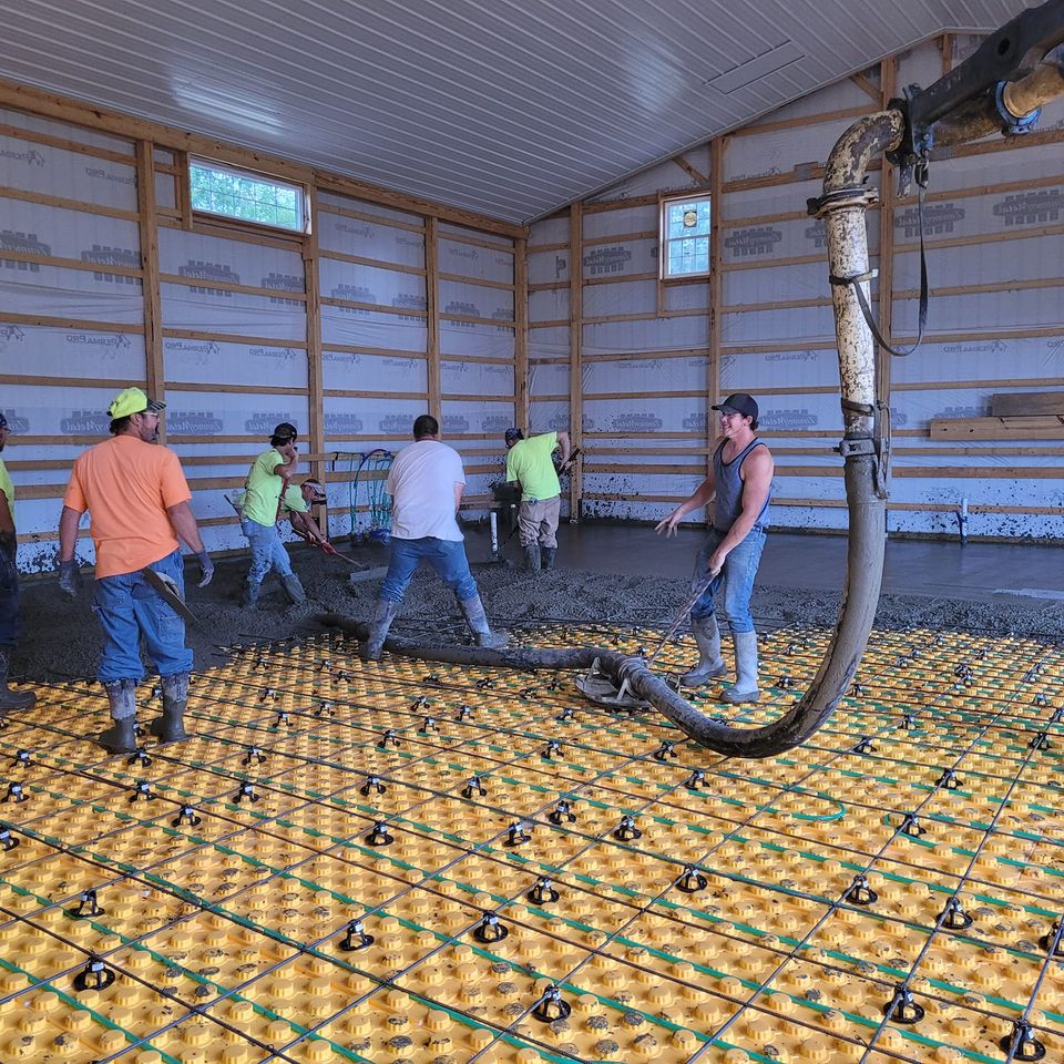 Heated floor concrete pour