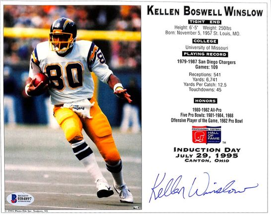 Main 1588099470 kellen winslow signed chargers 8x10 induction day stat card beckett coa pristineauction.com