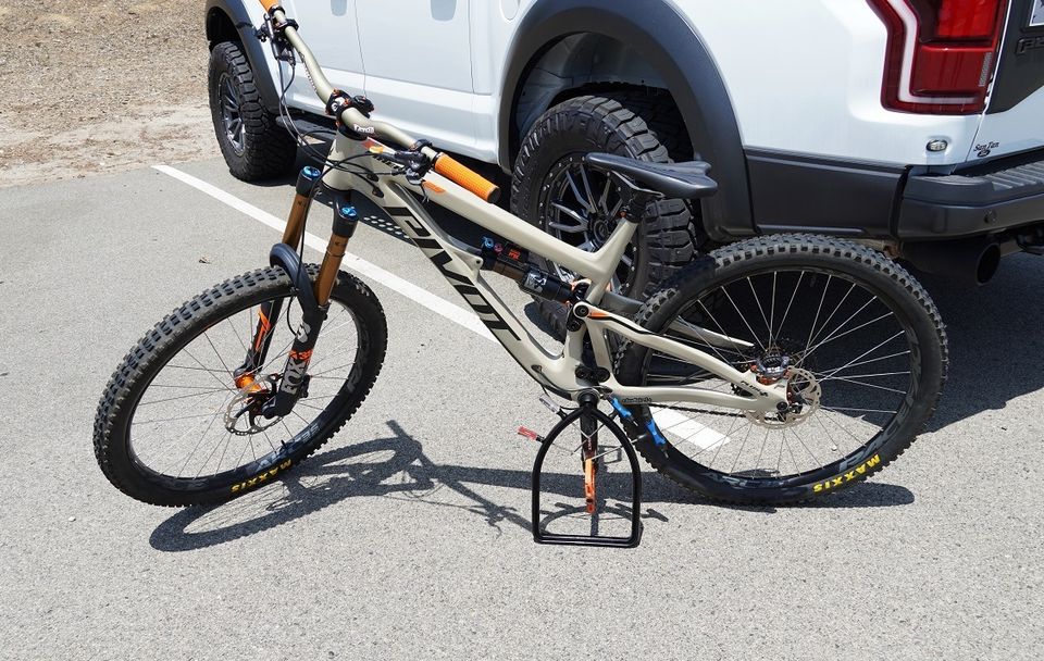 Mountain bike with bike stand holding tools