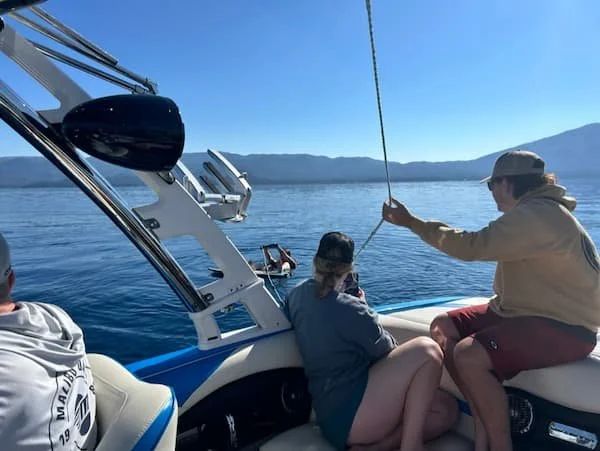 Crew wake surfing on Lake Tahoe
