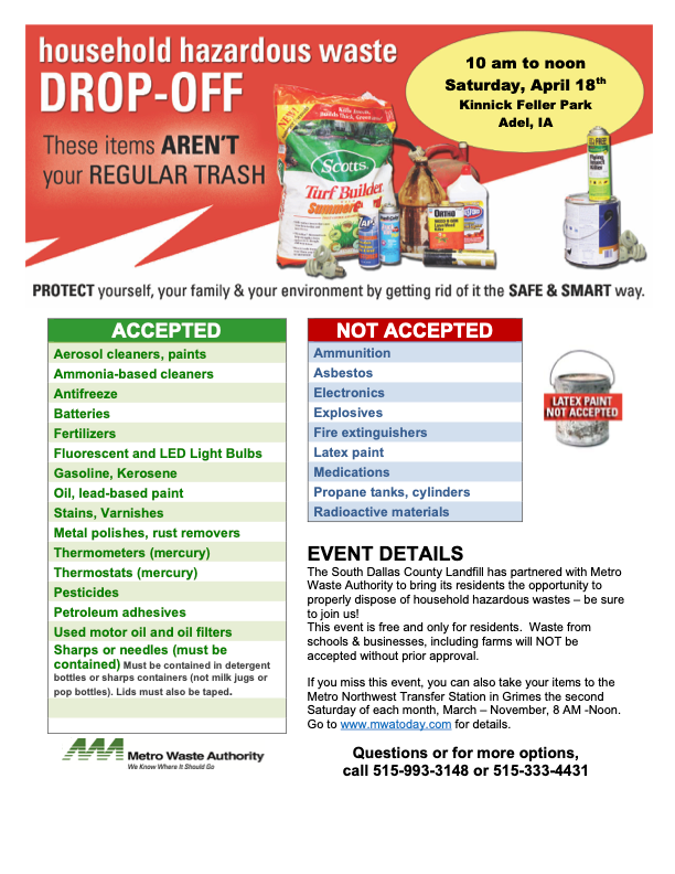 Household hazard waste drop off handout   adel 2026 1 