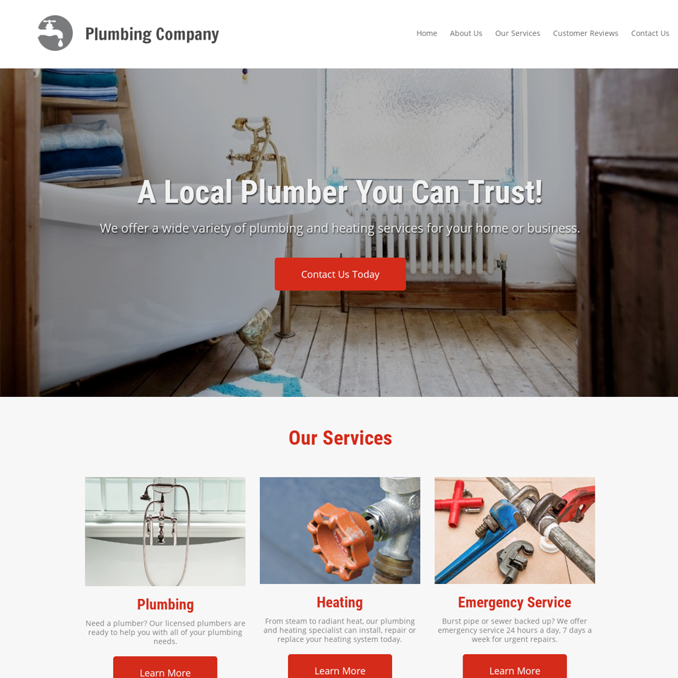 Plumbing company website design theme