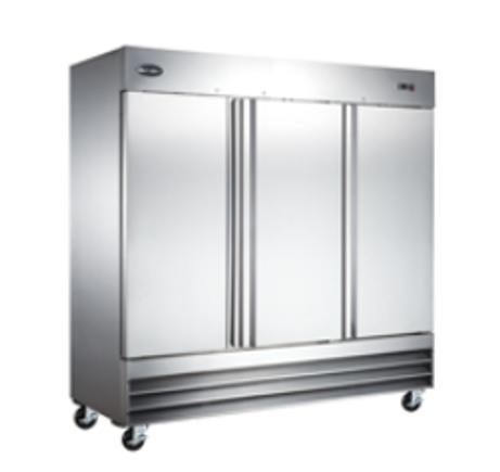 Commercial Restaurant Reach In Cooler or Freezer with Three Solid Stainless Steel Doors