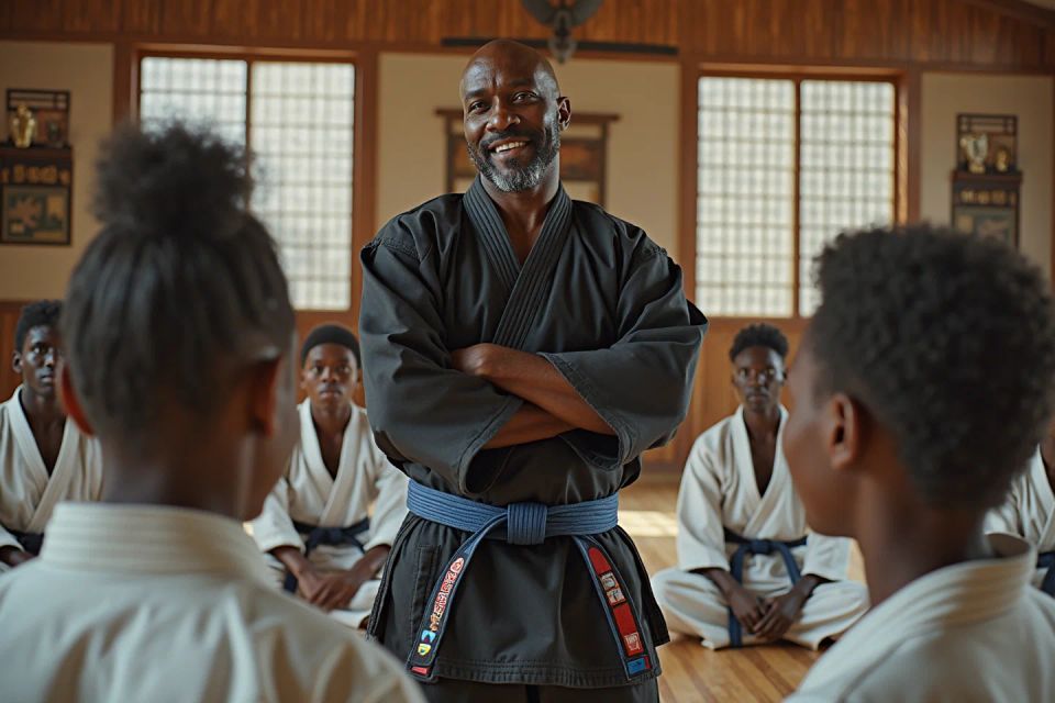 A candid shot of an african american jujutsu instr