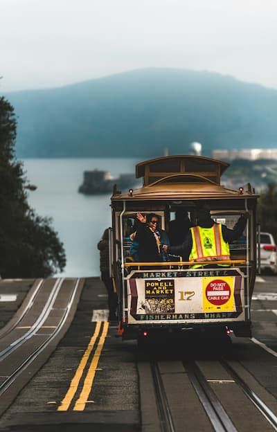 Cable Car with Alcatraz in the background 
