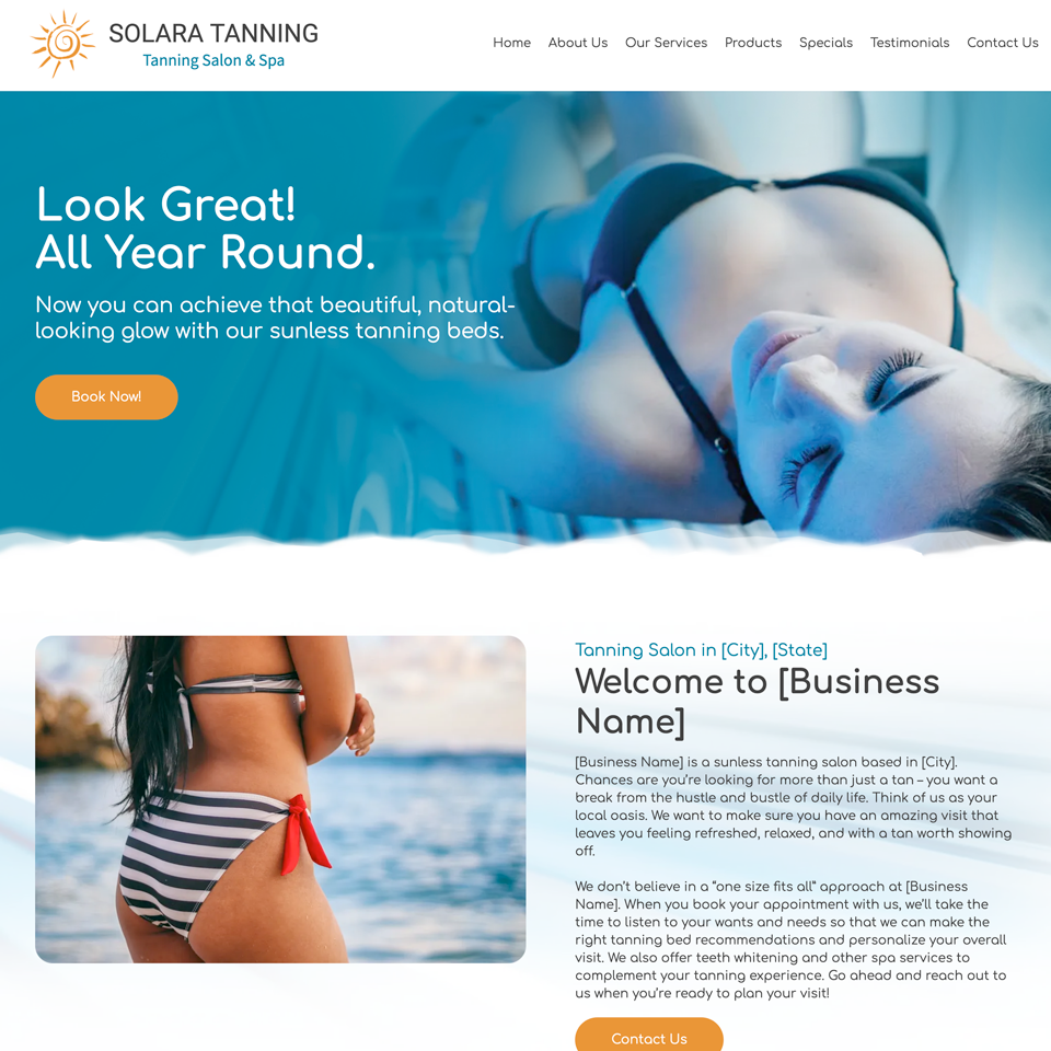 Tanning salon website design theme