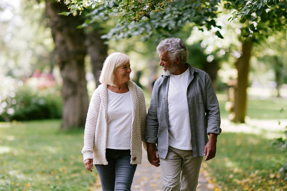 Senior couple walking in park 1778342581zu7