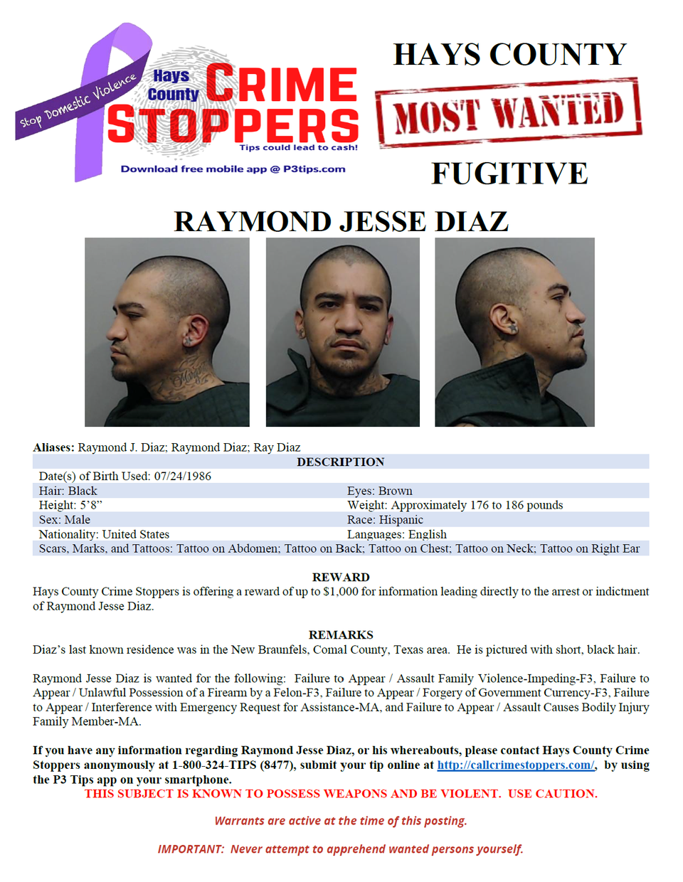 Diaz most wanted poster
