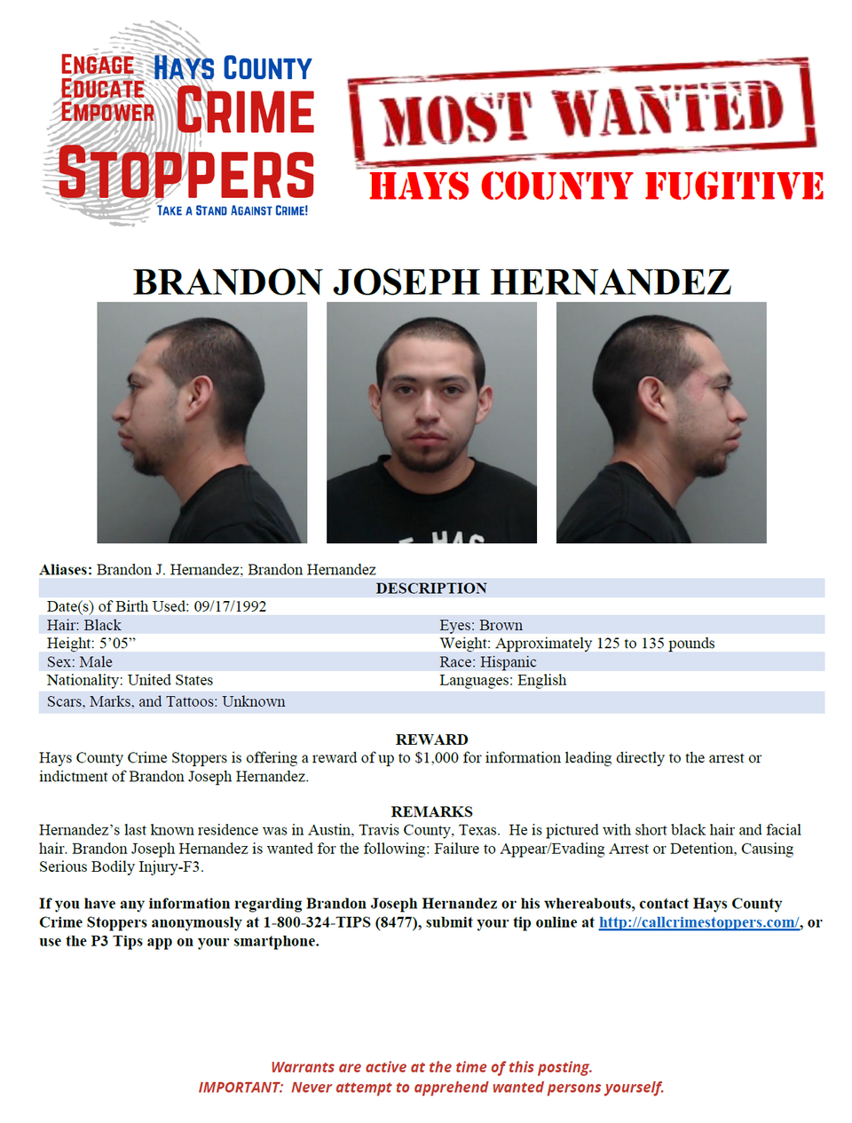 Hernandez most wanted poster