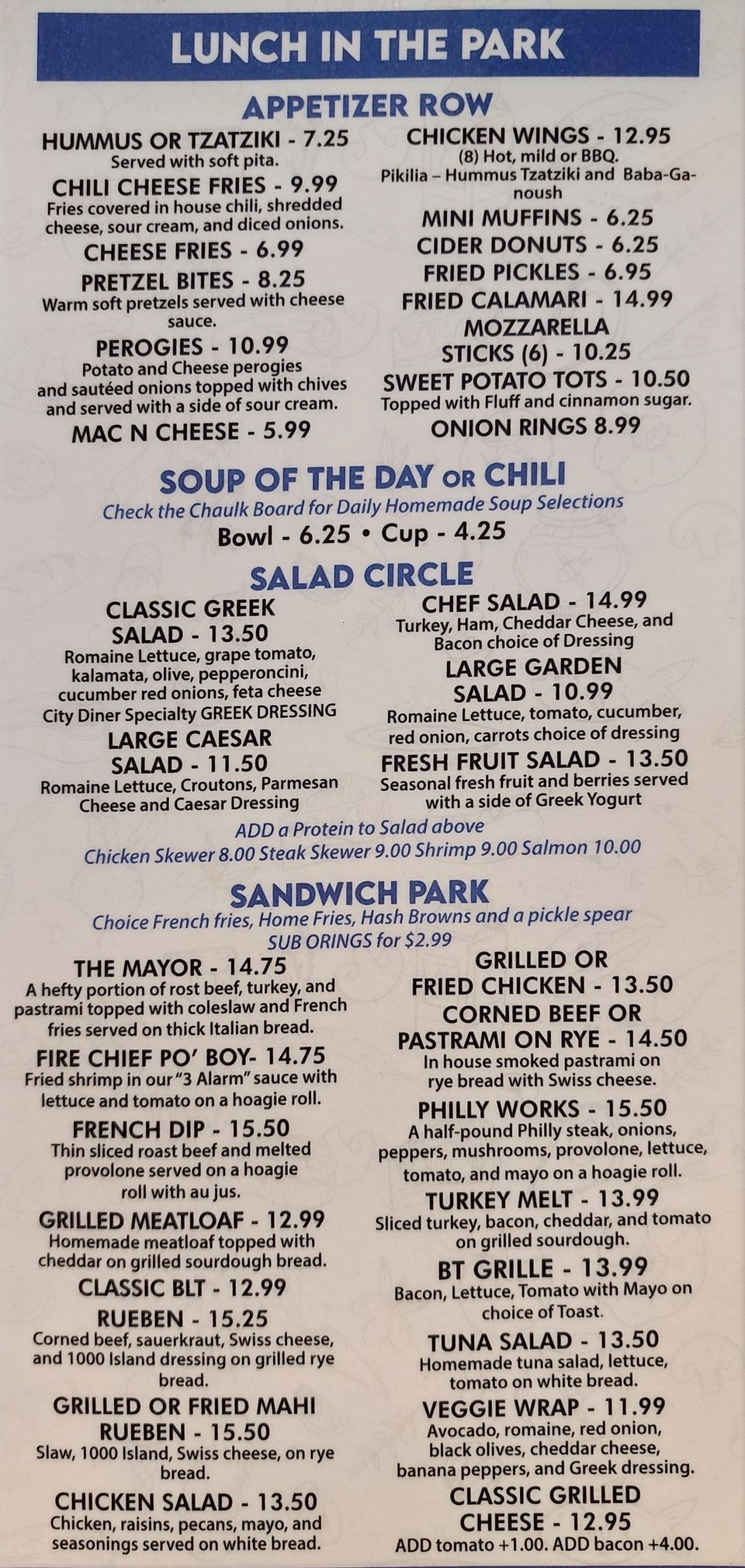 City diner menu 3