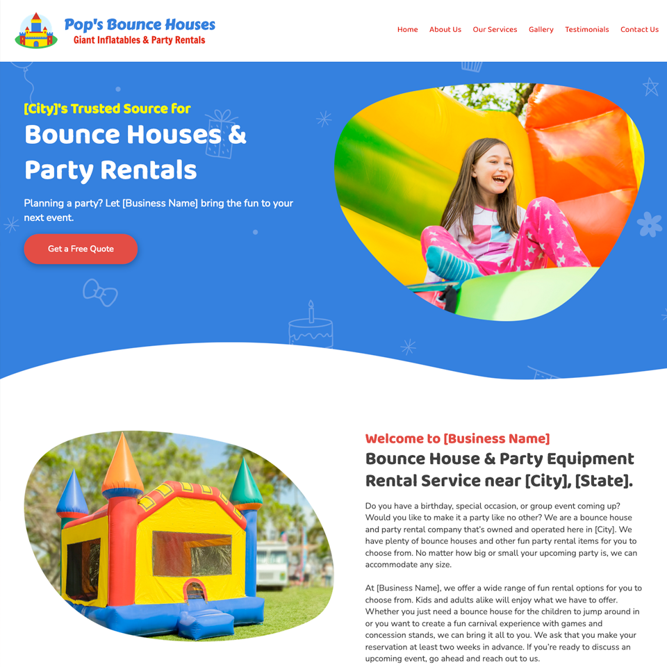 Bounce house rental website design theme