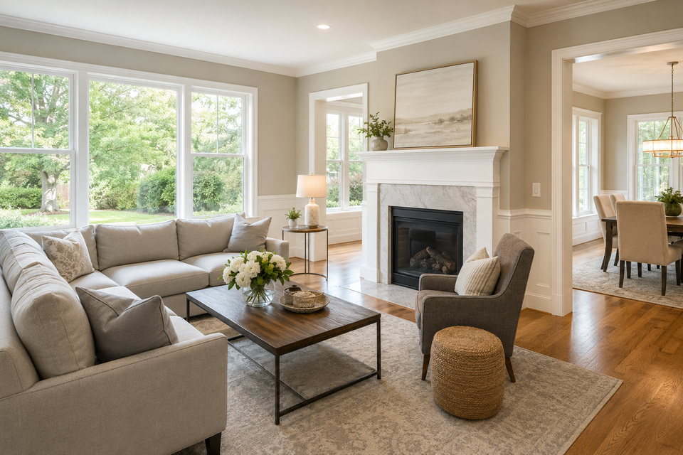 High-end residential interior living room painting in Exton PA by Simply Professional Painting.