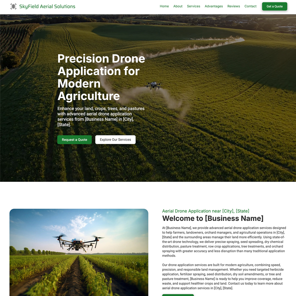 Aerial drone appilcator website design theme