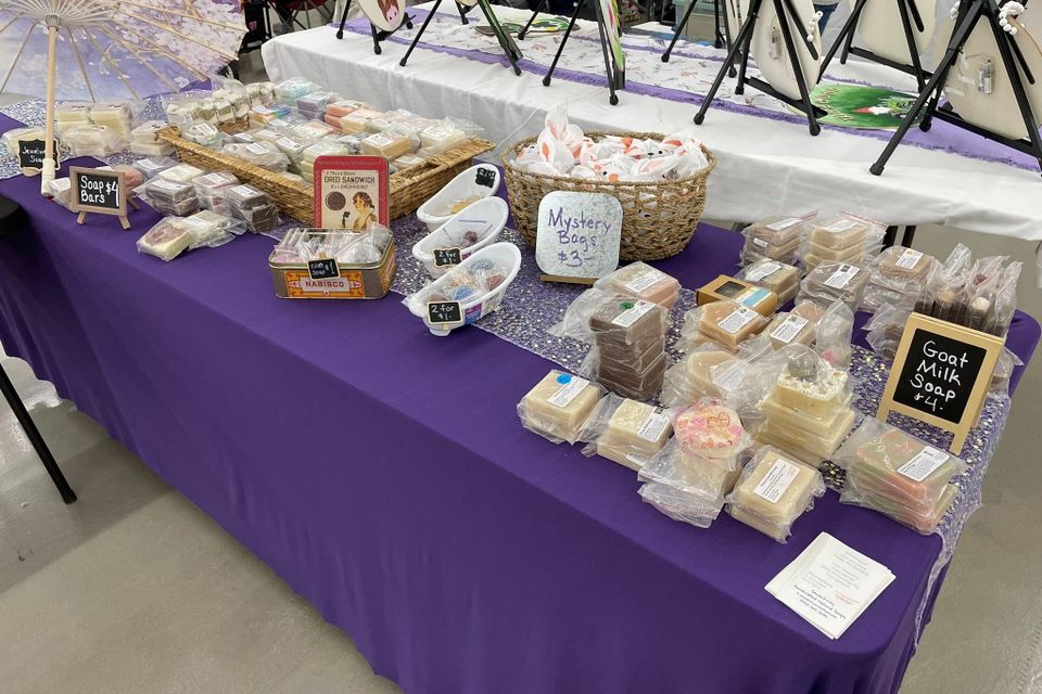 Second city soaps purple table