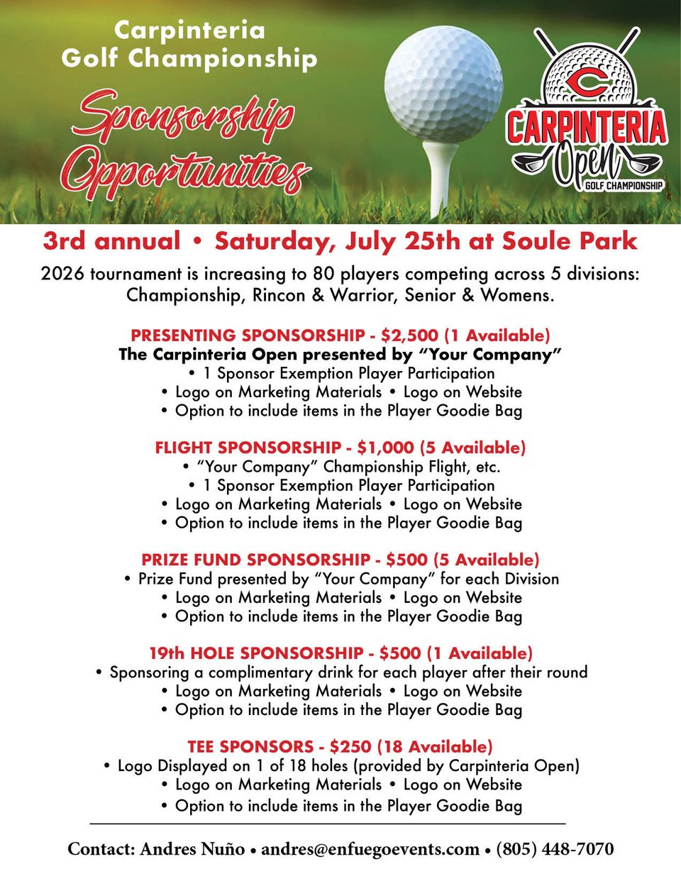 Carpinteria open sponsorships 2026