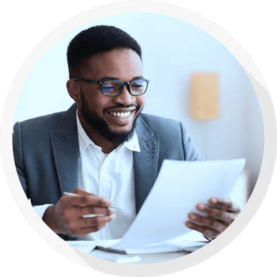 Man reading smiling