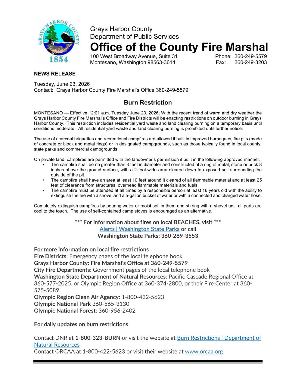 Burn restriction 6 23 2026