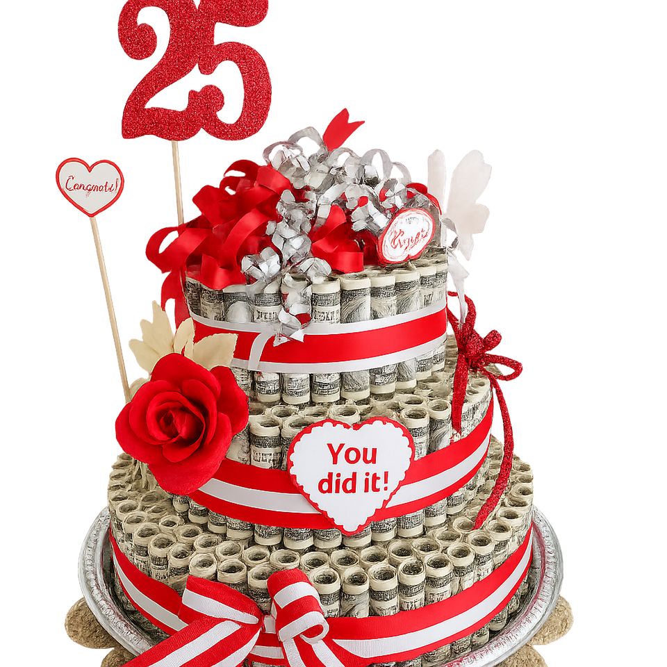 Money cake gift basket