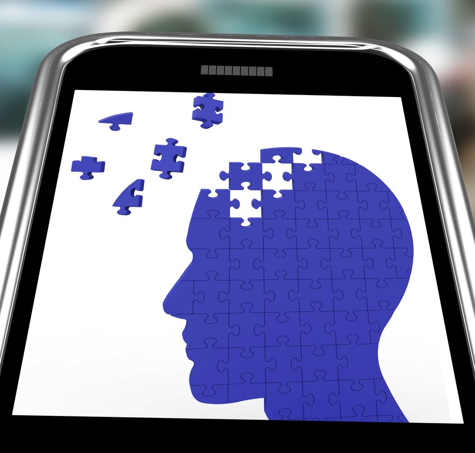 Head puzzle on smartphone shows smartness sbi 300182915