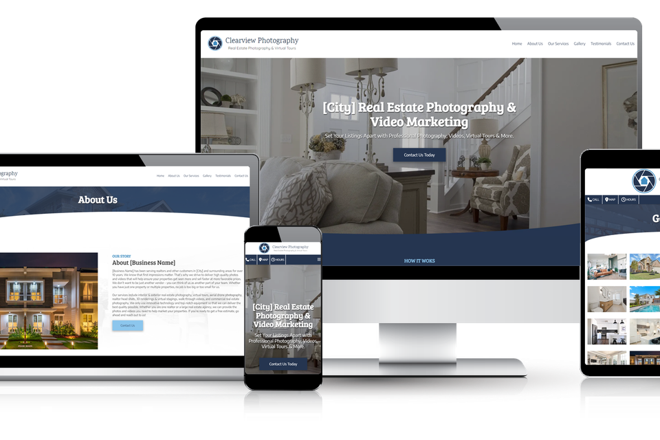 responsive website design shown on desktop, laptop, tablet, and phone screens