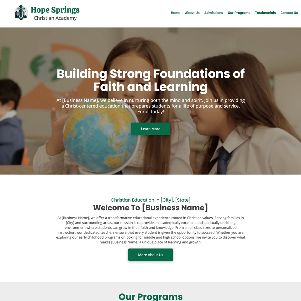 Christian academy school website design theme