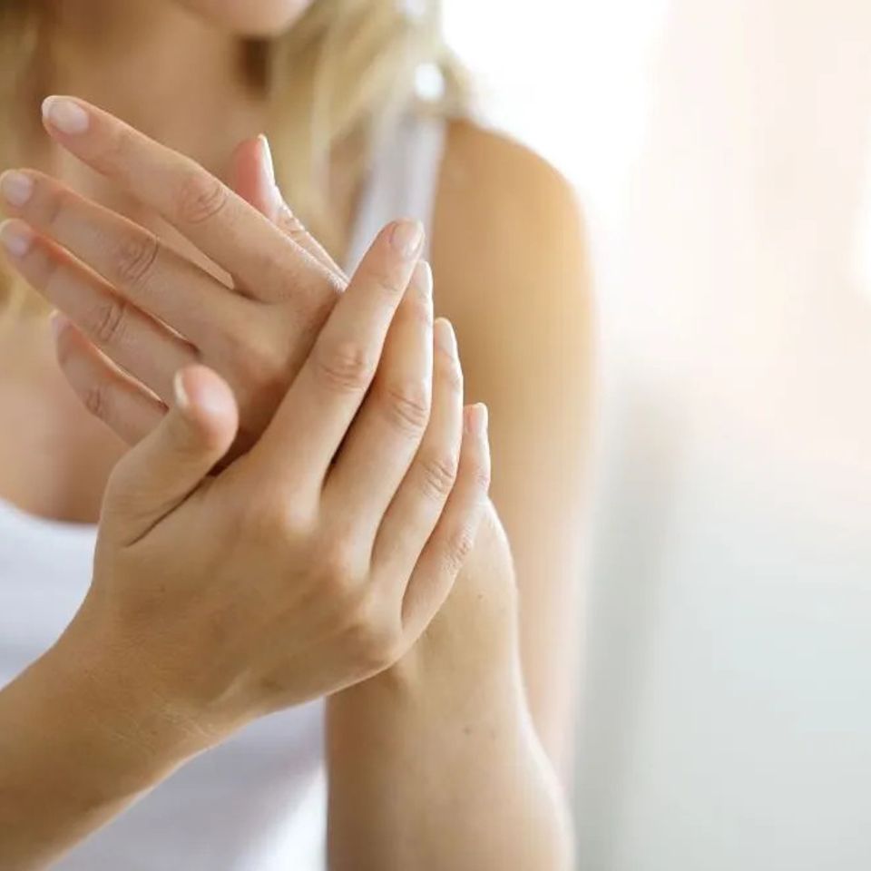 Applying hand creme. A large variety of Health and Beauty Products are available.