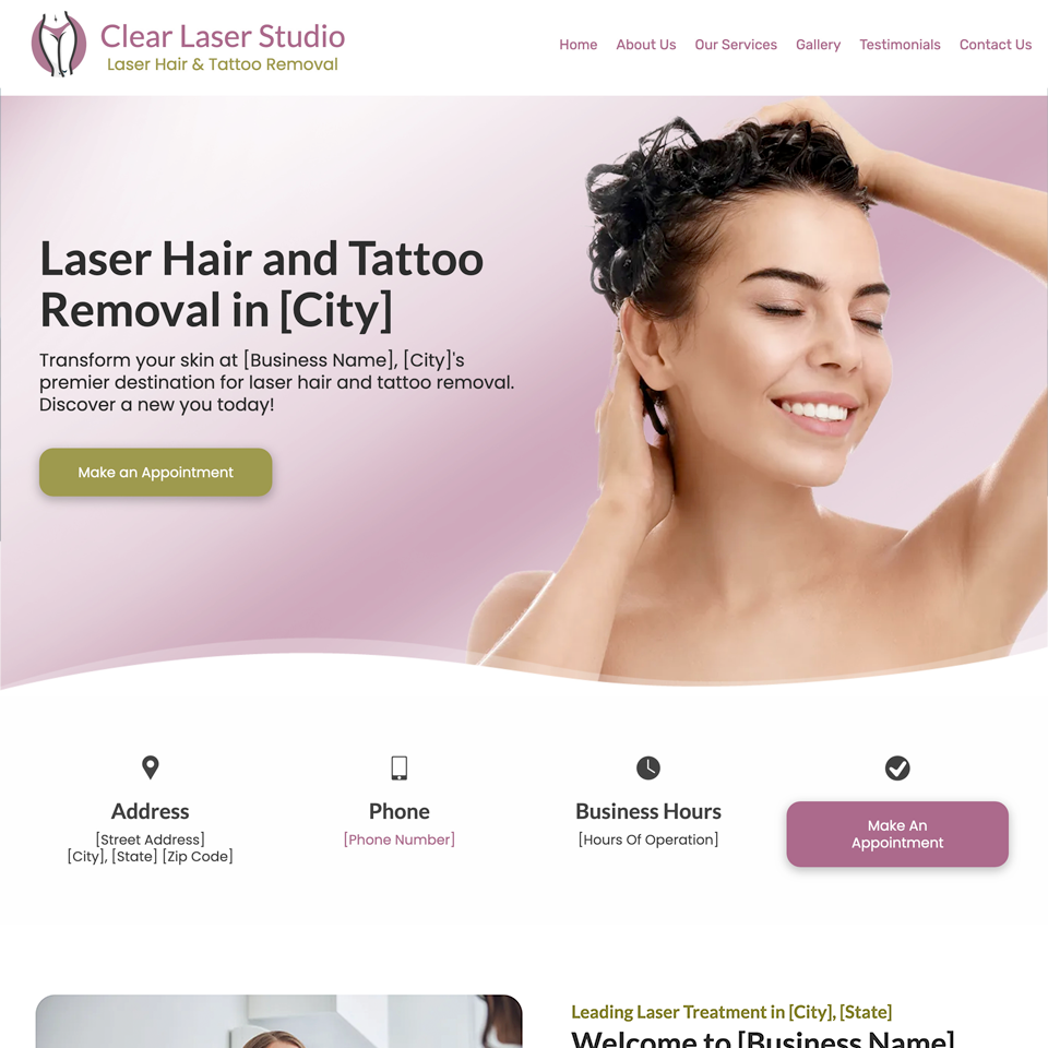 Laser hair removal website design theme