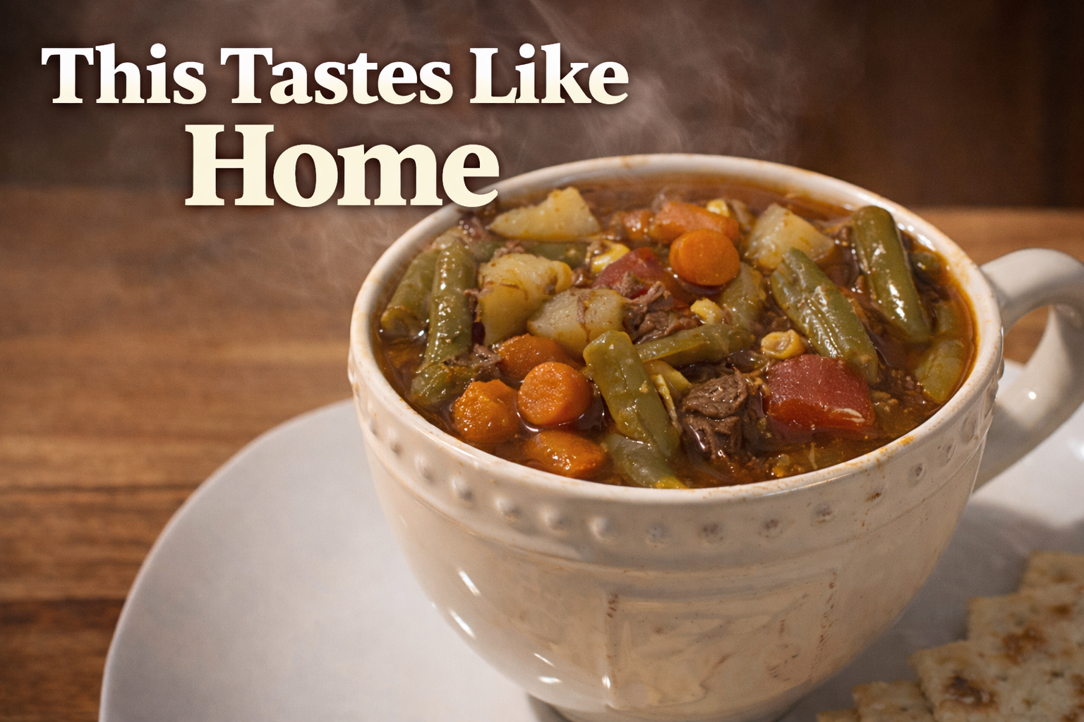 Homemade beef and vegetable soup in a bowl - BeSureToCook