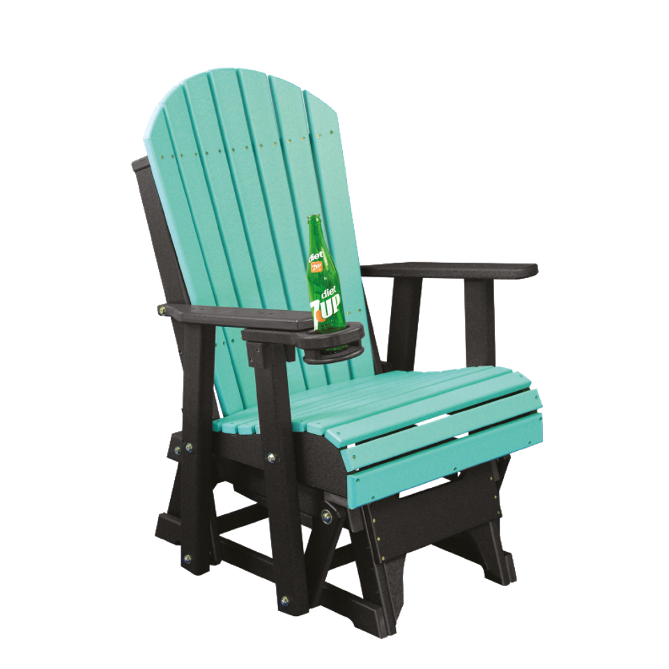Hlf 2' adirondack glider aruba blue black with cupholder