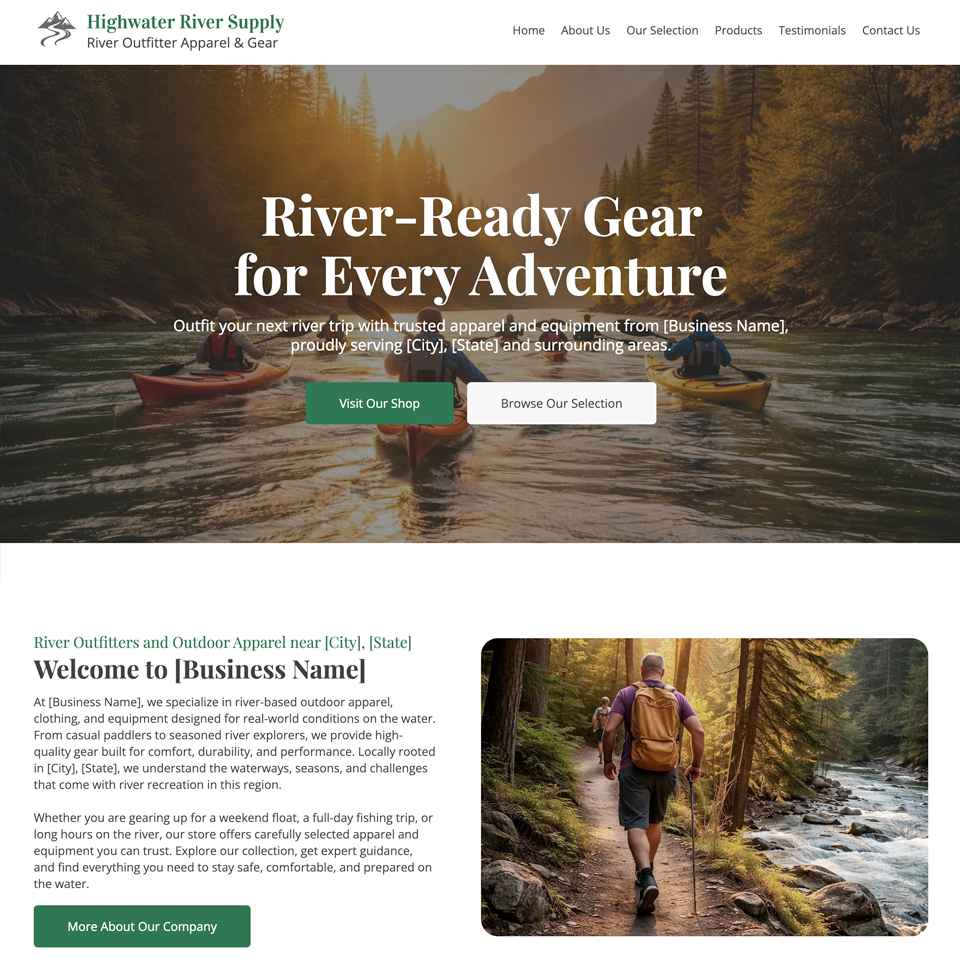 River outfitters website design theme