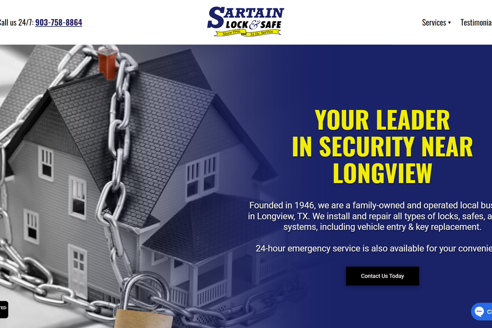 Screenshot of Sartain Lock & Safe, one of Reputable Image's designs.