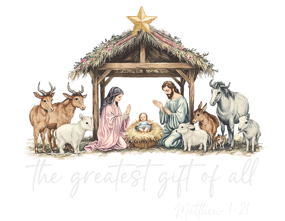 Seasons   christmas nativity greatest gift of all with star wht