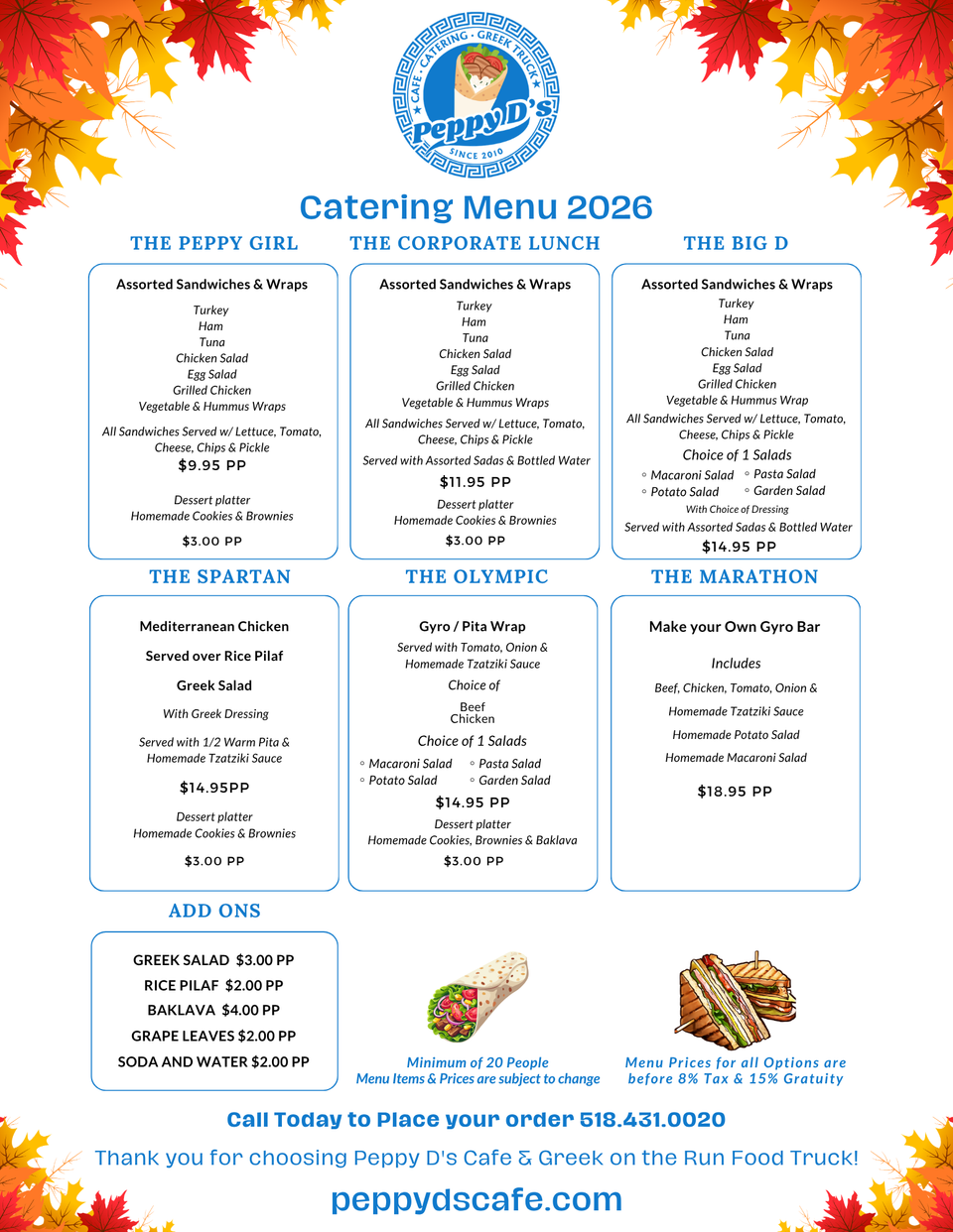 Peppy d's catering menu fall theme