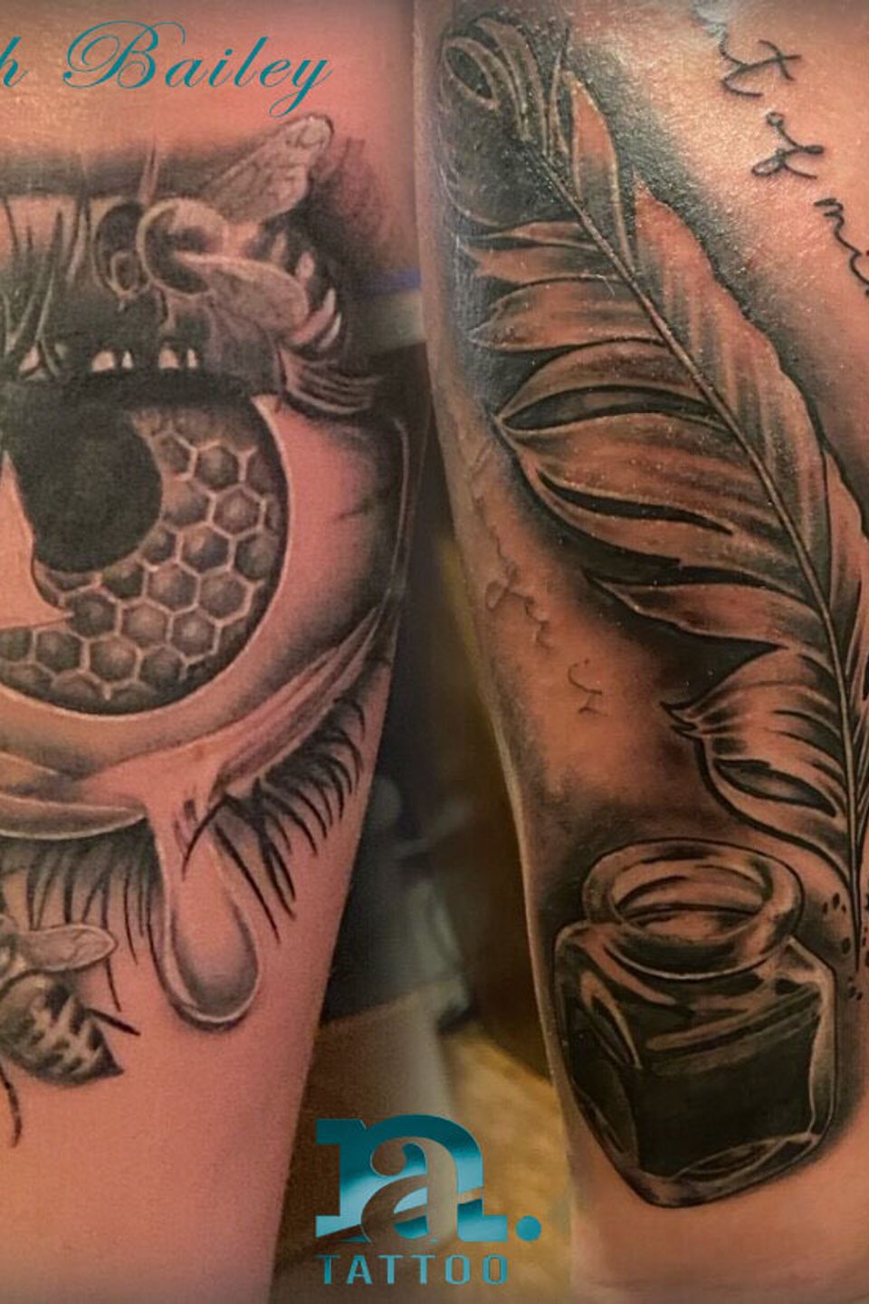 Josh eye dripping honey feather quill script collage