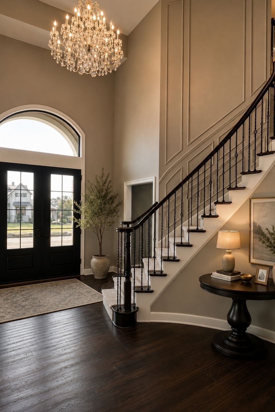 Two-story entry with custom staircase in a Hudson, Ohio home