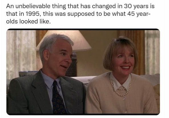 Steve Martin and Diane Keaton looking old as 45 year olds 