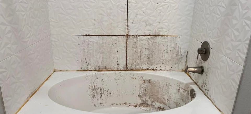 Bathtub - dirty and moldy before C&M cleaning Houston
