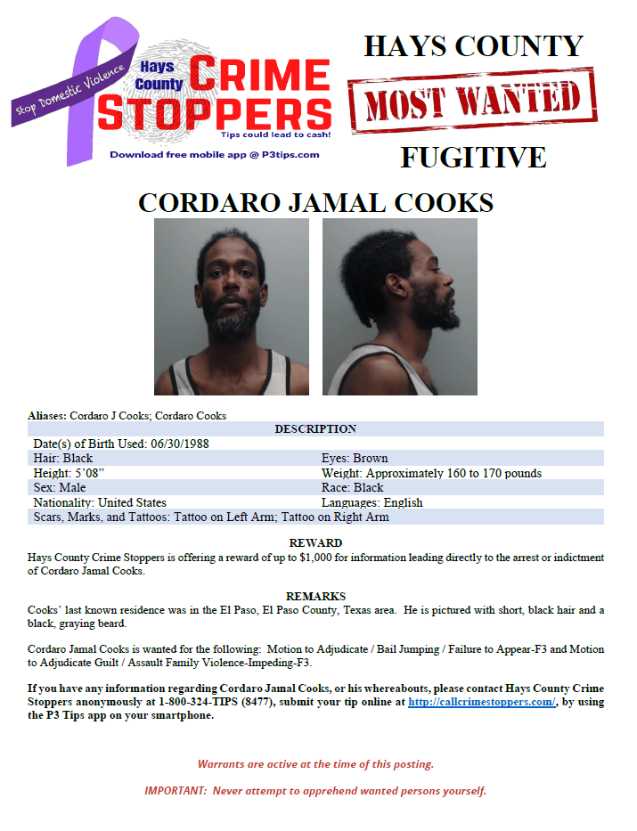 Cooks most wanted poster