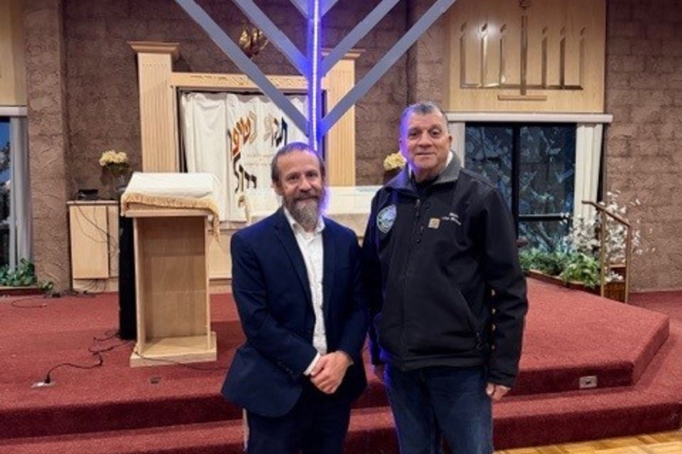 Rabbi  shusterman and mayor joe nicastro at the festival of lights at the chabad in flanders 2025 12 14 2025